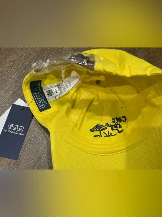 NWT Polo Ralph Lauren COTE d'AZUR HAT Lthr Strapback LONG BRIM Cap YELLOW Adult - Picture 6 of 6